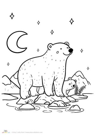Polar Bears under the moonlight coloring sheet