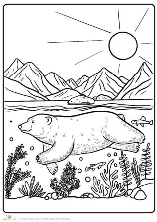 Realistic polar bear swimming