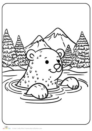 Swimming polar bear coloring sheet