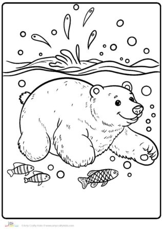 Swimming polar bear coloring page