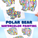 Use abstract line art techniques with the kids to create a beautiful polar bear watercolor painting. A fun and easy Winter Art idea with polar bear templates!