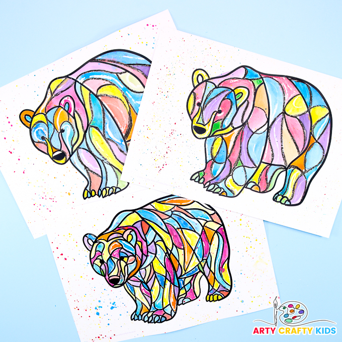Completed Watercolor Pantings of polar bears with abstract line art.