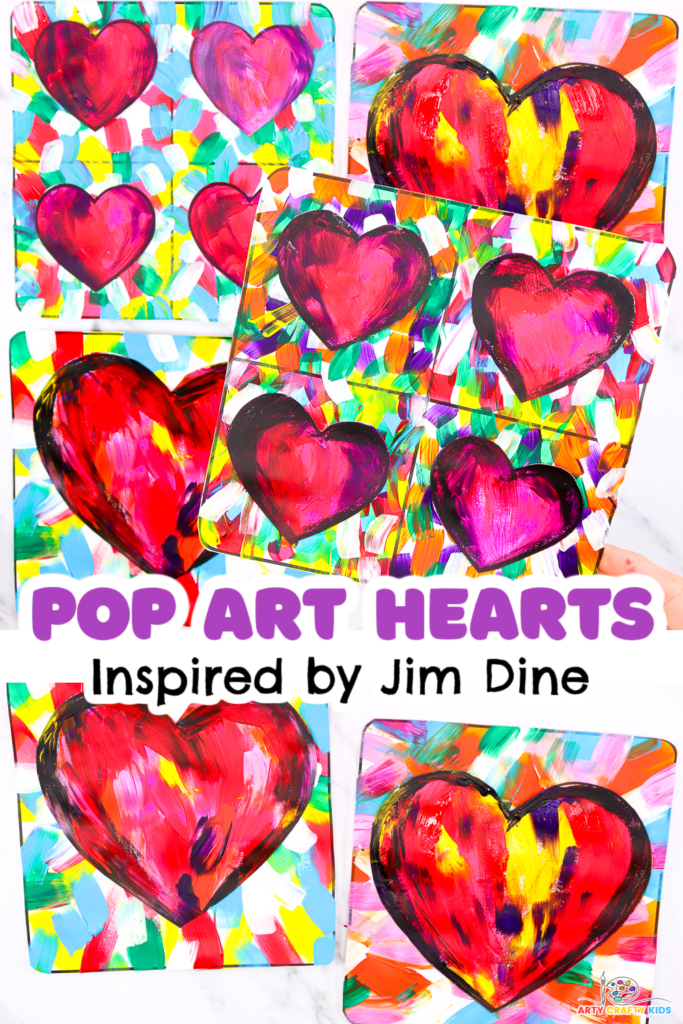 Vibrant Pop Art Hearts inspired by Jim Dine. A fun Pop Art project for kids, complete with Heart Templates.