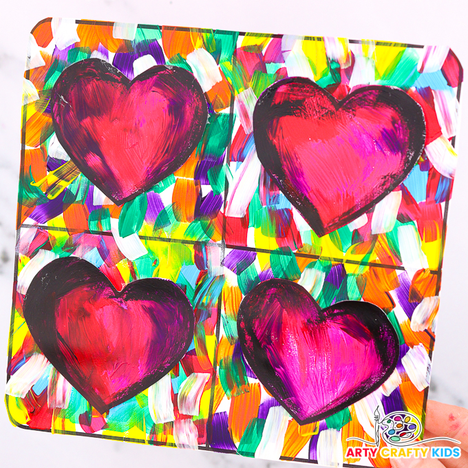 Vibrant Pop Art Hearts inspired by Jim Dine. A fun Pop Art project for kids, complete with Heart Templates.