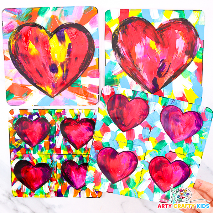 Vibrant Pop Art Hearts inspired by Jim Dine. A fun Pop Art project for kids, complete with Heart Templates.