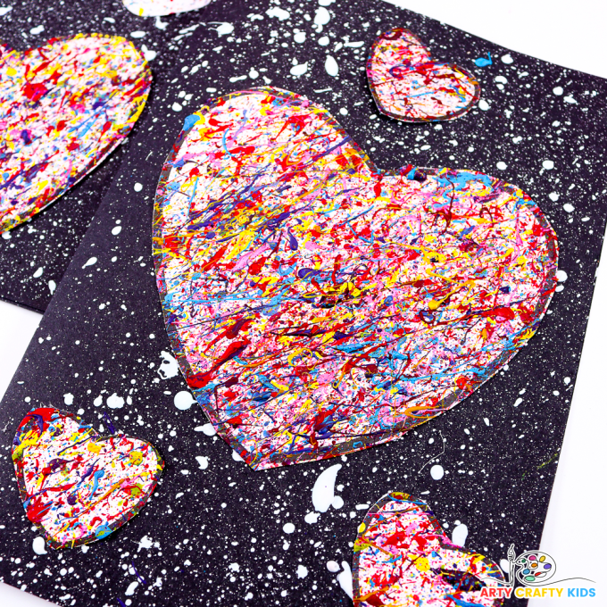 Splatter Heart Art Card inspired by Jackson Pollock.