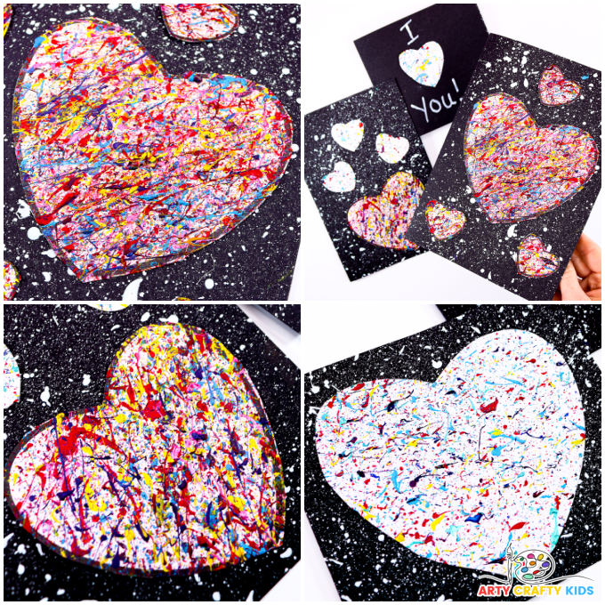 Get messy and creative with our Splatter Heart Art Card project! Let your kids have fun painting vibrant hearts inspired by Jackson Pollock. Perfect for Valentine's Day