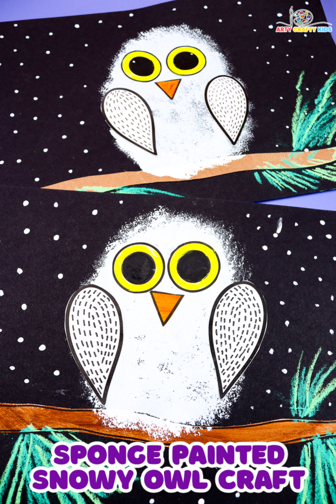 Cute Sponge Painted Snowy Owl Craft for Kids to make.