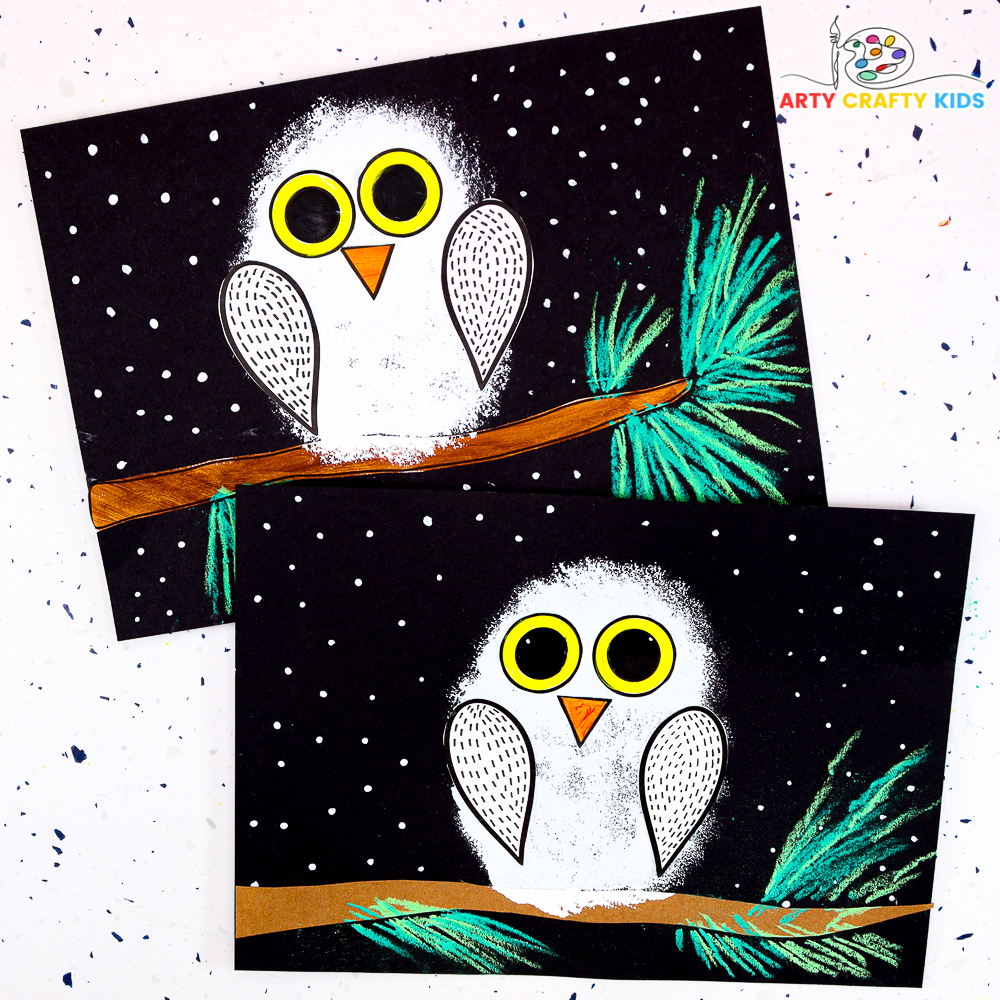 Cute Sponge Painted Snowy Owl Craft for Kids to Make.