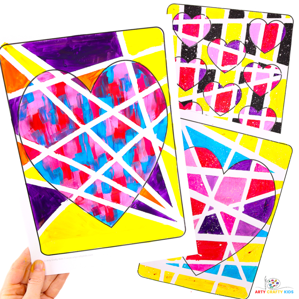 Spark creativity with our Tape Resist Heart Art! Your child will have a blast using tape to create colorful hearts with super cool patterns. Great for Valentine's Day or any day filled with crafty fun! Complete with heart templates!
