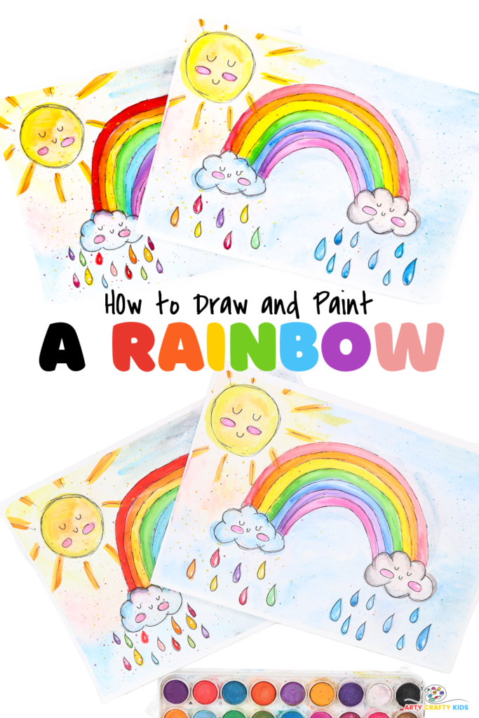 Completed vibrant watercolor rainbow paintings from the How to Draw and Paint a Rainbow with Watercolors tutorial.