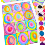 Kandinsky inspired Watercolor Easter egg art for kids. Complete with a free template!