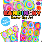 Kandinsky inspired Watercolor Easter egg art for kids. Complete with a free template!