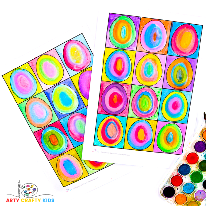Kandinsky inspired Watercolor Easter Egg Art Project - complete with Free Kandinsky Easter Egg Templates
