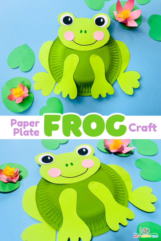 Cute paper plate frog craft made with a frog template and paper plate. Perfect for kids of all ages, especially preschoolers.