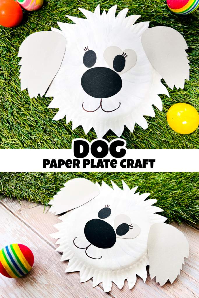 Cute paper plate dog craft for kids to make. Made with a paper plate and printable dog template.