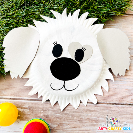 Paper plate dog craft for kids, complete with a dog template.