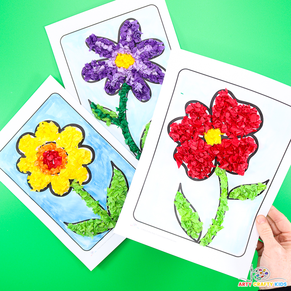 Tissue Paper Flower Craft for preschoolers and toddlers.