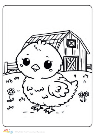 Simple chick at the farm coloring sheet