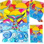 Learn how to draw and paint a mermaid’s tail with this fun, step-by-step summer art project for kids. Explore flow drawing, warm and cool color contrasts, and pop art-inspired outlines.