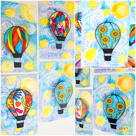 Create your own Van Gogh’s Starry Night Hot Air Balloon Art Project for Kids with our fun and engaging templates! This project lets kids explore resist art, watercolor techniques, and mixed media, all while designing artist-inspired hot air balloons featuring Van Gogh, Picasso, Matisse, and Mondrian. With our easy-to-use templates, kids can dive into art history, creativity, and hands-on fun—perfect for any art-loving child! 🎨✨