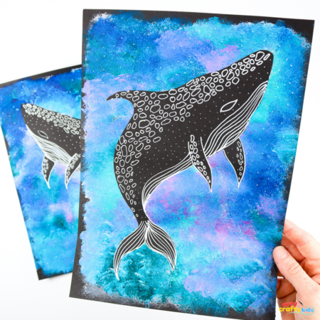 This easy whale shark art activity is perfect for summer crafts, ocean units, or marine life studies. Children will love painting a textured ocean background and revealing a striking whale shark silhouette. Add patterns and detail with a white pen for extra learning and fine motor practice. Ideal for classroom art, home education, or art club!