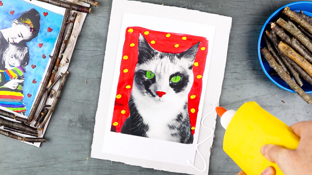 Image showing PVA glue being applied around the photo.
