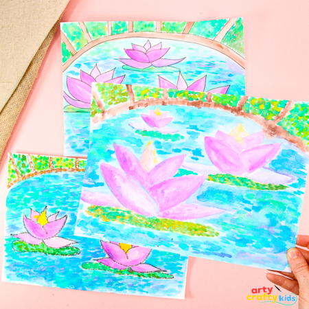 Teach kids to paint like Monet with this fun watercolor water lilies project. Learn how to capture light, reflection, and movement using simple Impressionist techniques.
