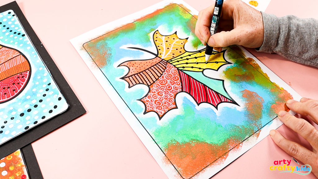 Pattern and line marking within the fall leaf painting. 