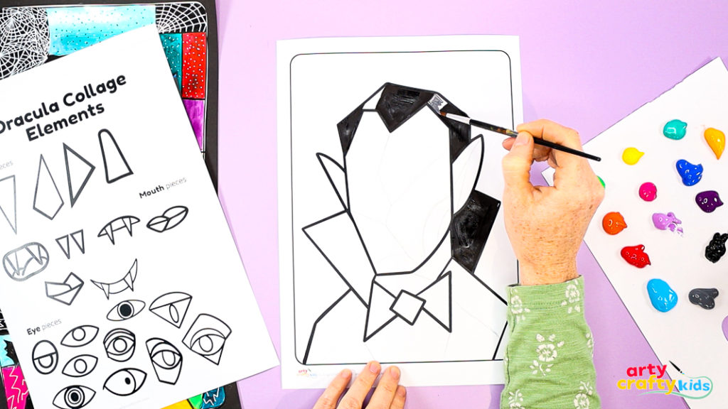 Painting the Picasso Dracula portrait with bright, contrasting colors to explore brushwork, blending, and Cubist color combinations.